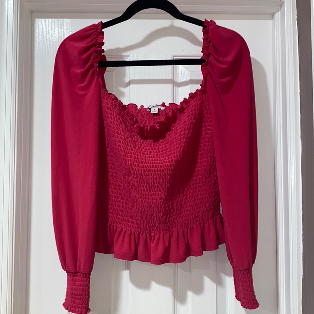 Pink Ribbed Long Sleeve Top - MEDIUM